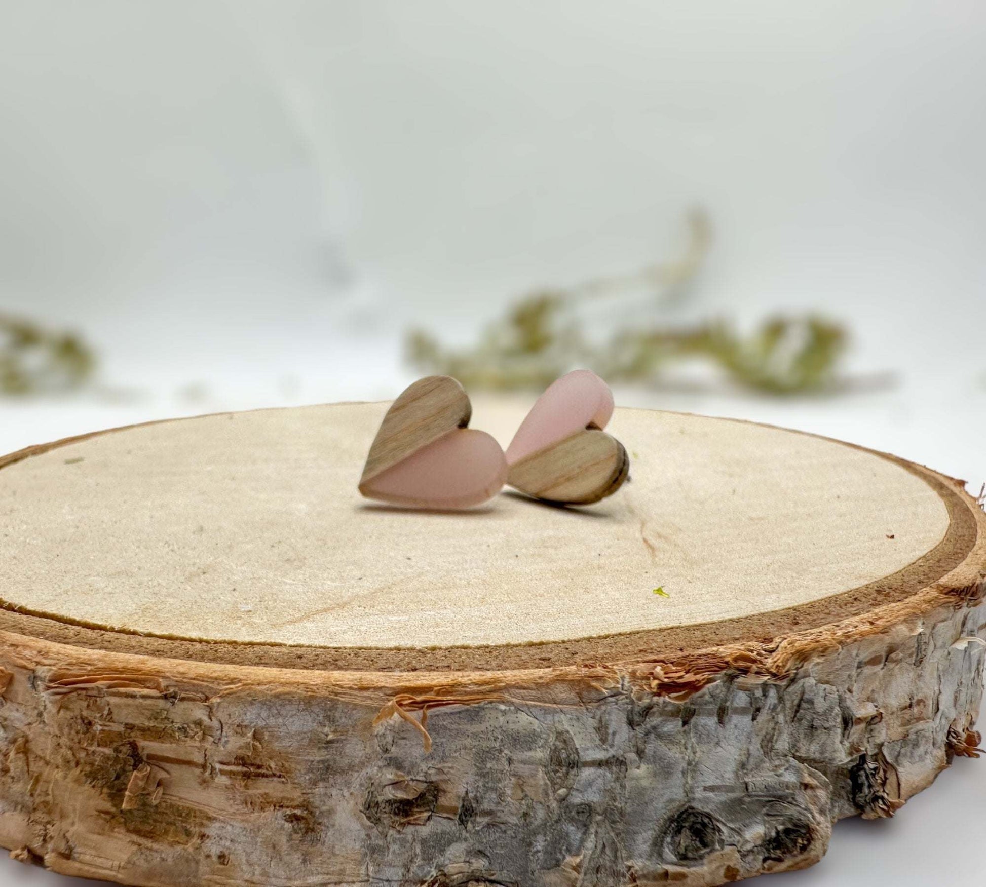 Heartfelt Boho Bliss: Whimsical Wood & Soft Purple Resin Heart Earring