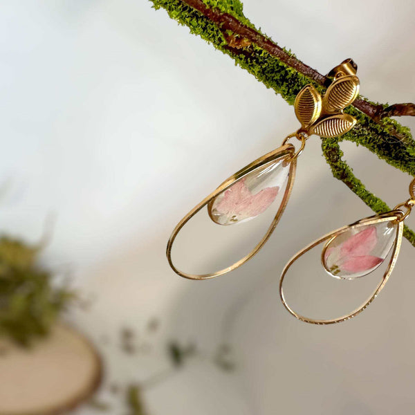 Pink Petal Charm - Handmade Flower Petal Resin Earrings