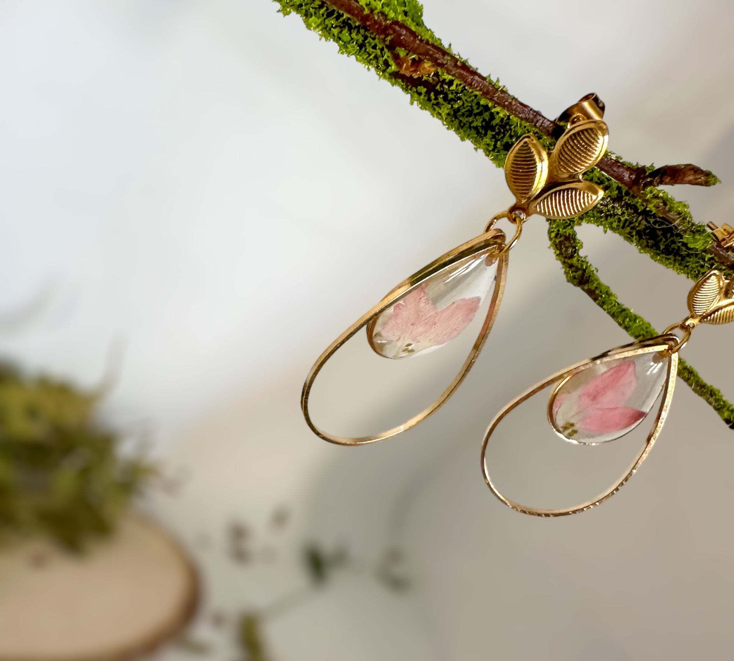 Pink Petal Charm - Handmade Flower Petal Resin Earrings