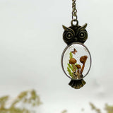 Enchanting Owl Mushroom Forest Pendant - Dried Ferns and Mushrooms