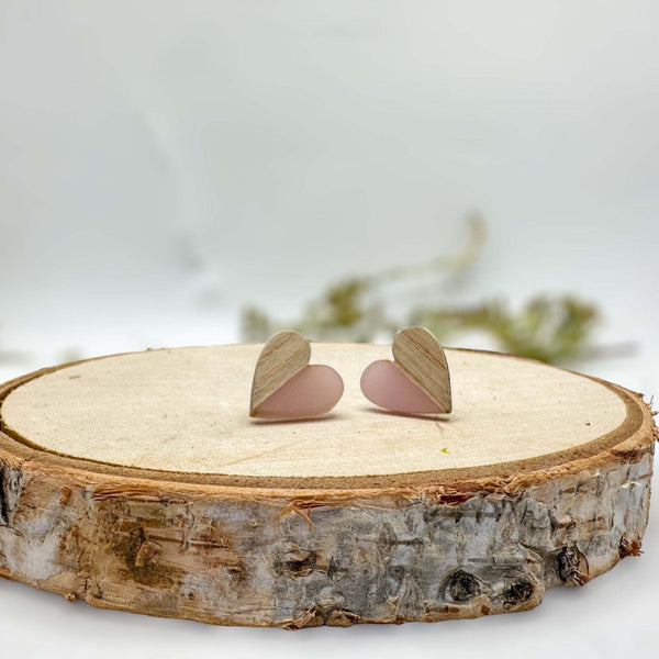Heartfelt Boho Bliss: Whimsical Wood & Soft Purple Resin Heart Earring