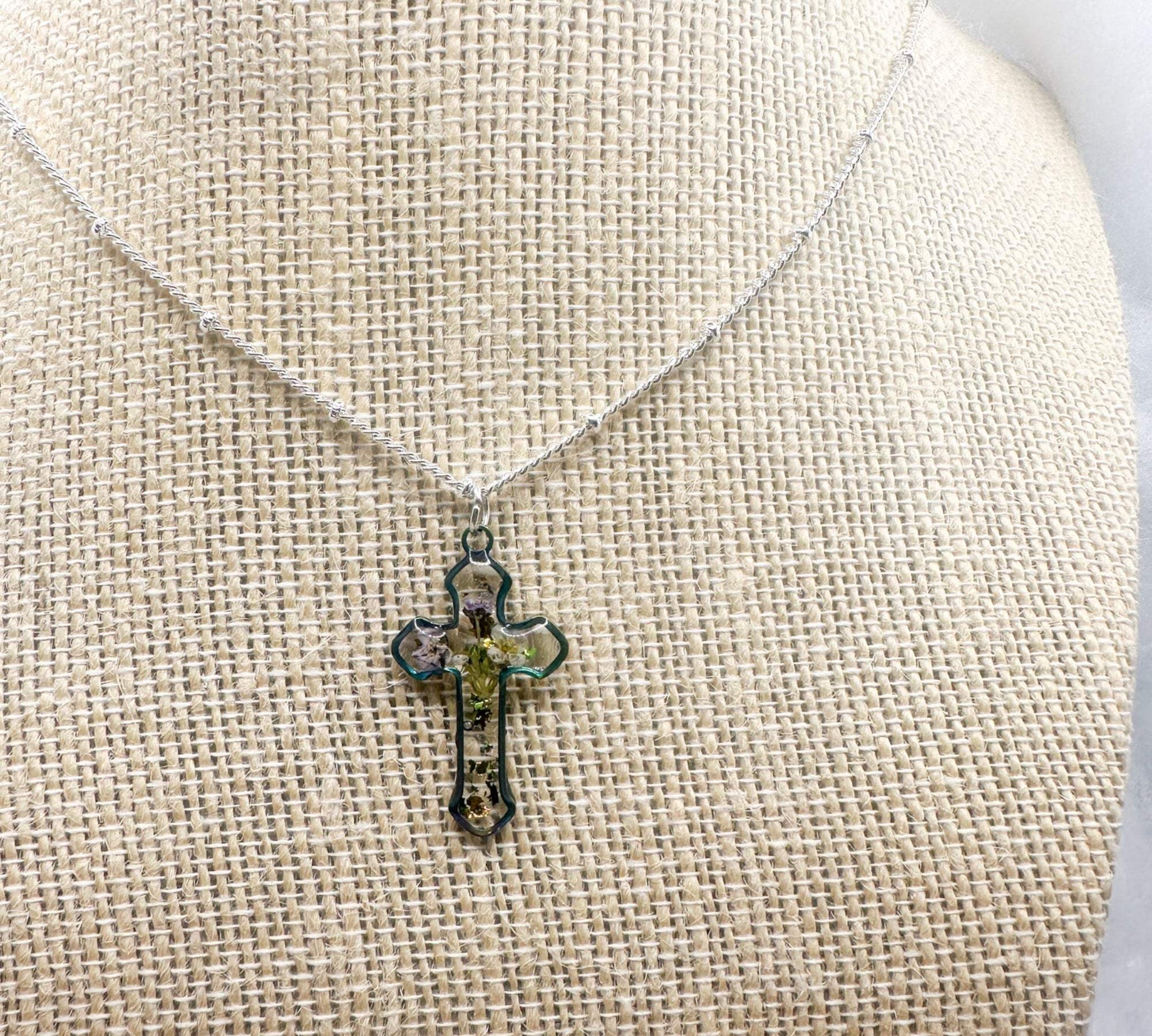 Floral Cross Pendant - Blossoming Faith Collection wtih Dried Flowers