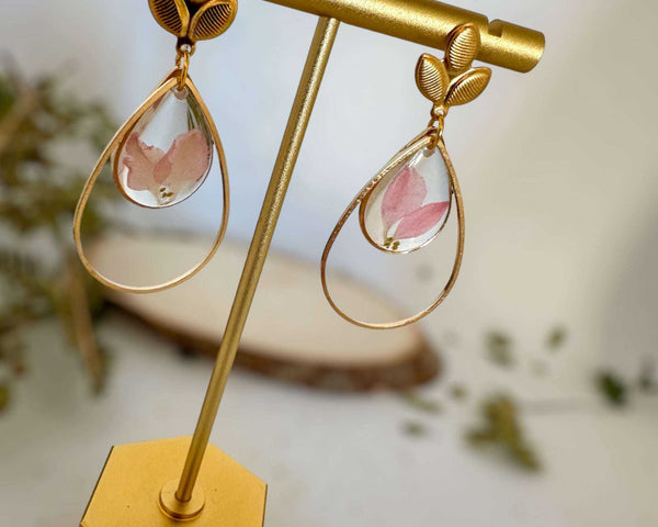 Pink Petal Charm - Handmade Flower Petal Resin Earrings