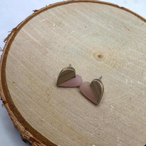 Heartfelt Boho Bliss: Whimsical Wood & Soft Purple Resin Heart Earring
