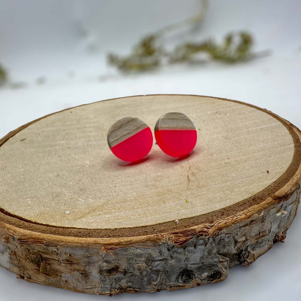 Boho Wood & Resin Stud Earrings - Bohemian Wood and Resin Earrings