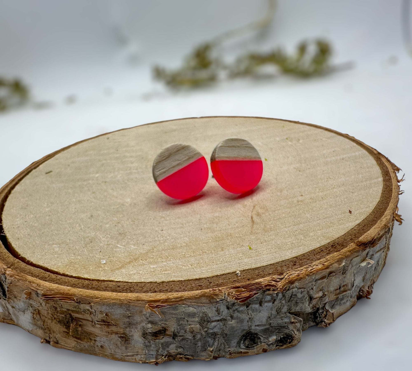 Boho Wood & Resin Stud Earrings - Bohemian Wood and Resin Earrings