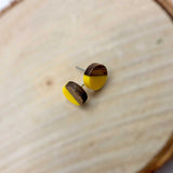 Boho Wood & Resin Stud Earrings - Yellow & Wood Boho Hippie Earrings