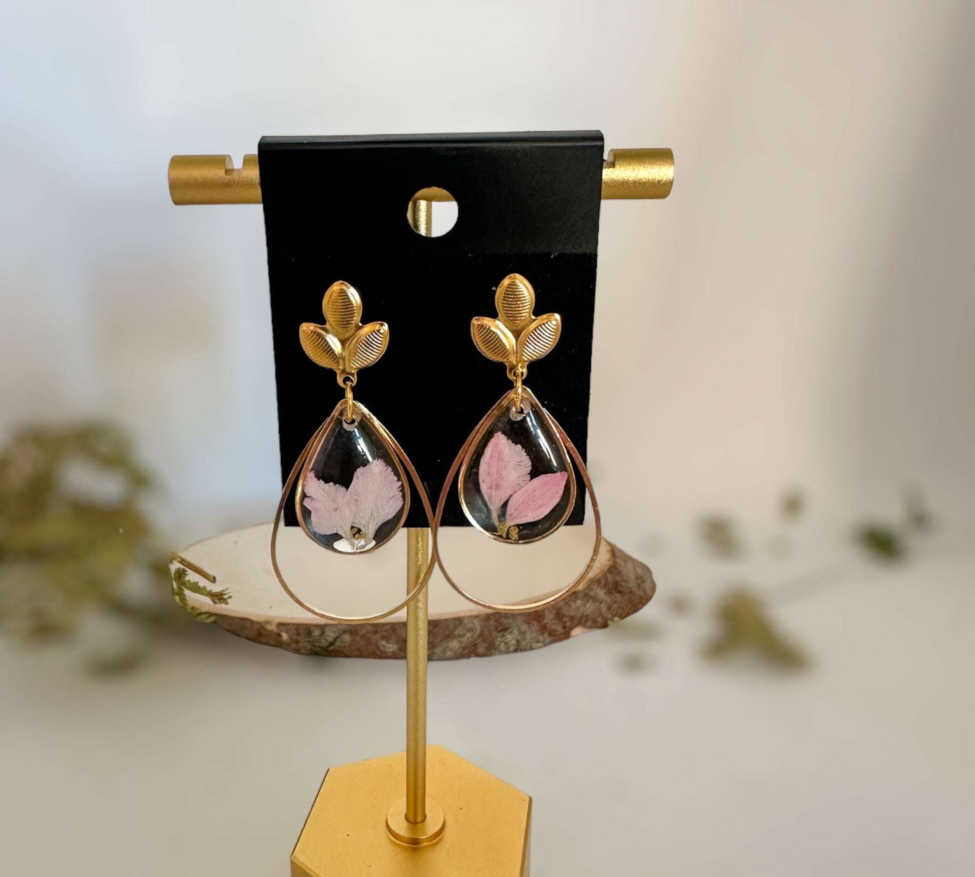 Pink Petal Charm - Handmade Flower Petal Resin Earrings