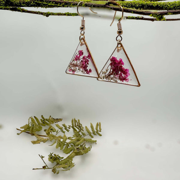 Pink Blossom Charm - Handmade Pressed Flower Petal Resin Earrings
