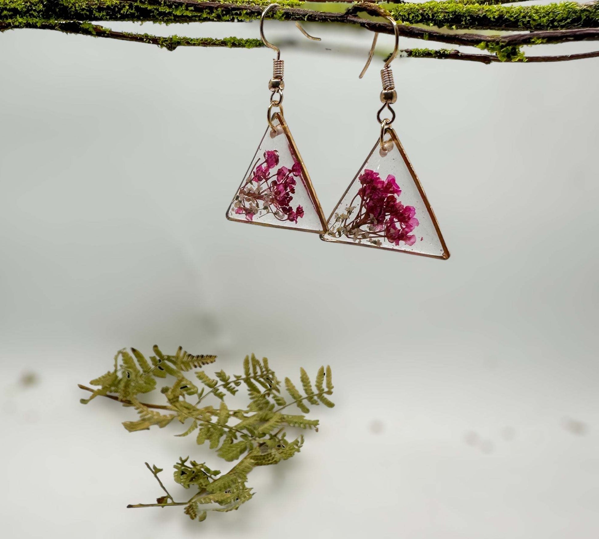 Pink Blossom Charm - Handmade Pressed Flower Petal Resin Earrings