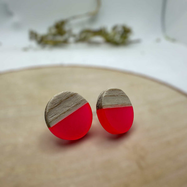 Boho Wood & Resin Stud Earrings - Bohemian Wood and Resin Earrings