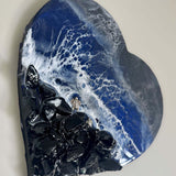 Ocean Black Seas Epoxy Resin Heart - Love of the Dark Seas Series