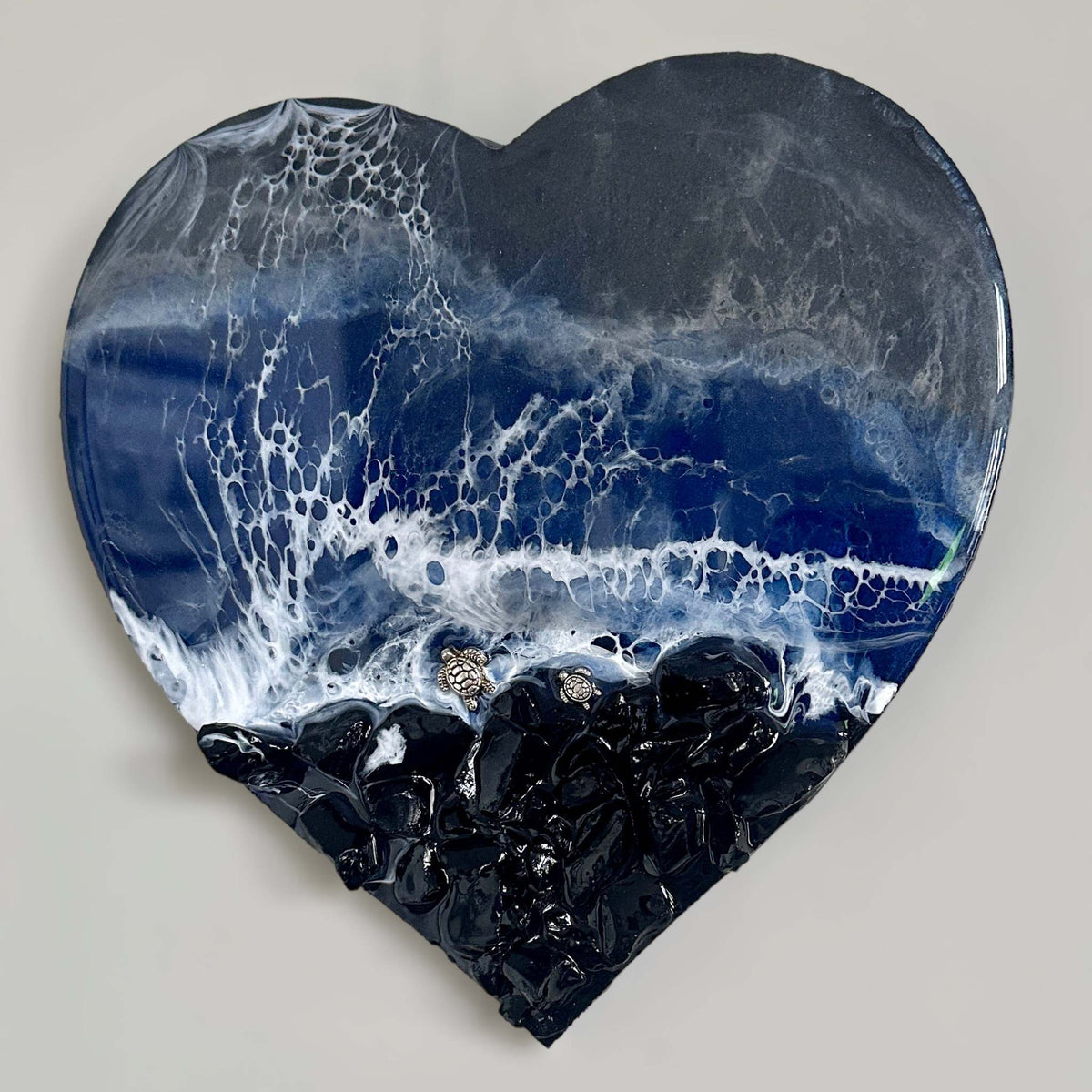 Ocean Black Seas Epoxy Resin Heart - Love of the Dark Seas Series