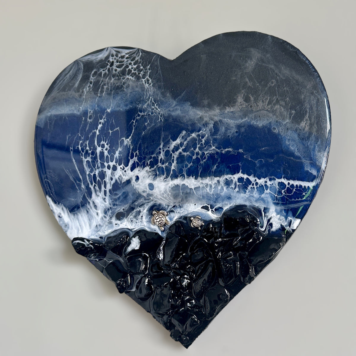 Ocean Black Seas Epoxy Resin Heart - Love of the Dark Seas Series