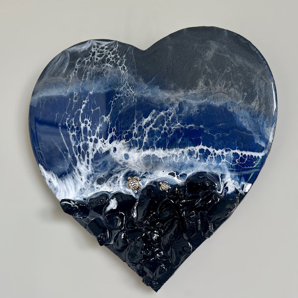 Ocean Black Seas Epoxy Resin Heart - Love of the Dark Seas Series