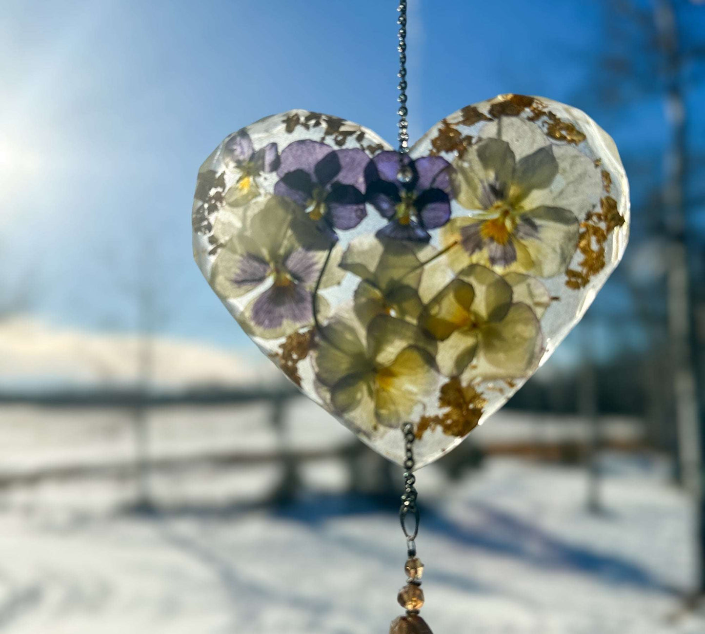 Pansy Butterfly Heart Suncatcher: Handcrafted Botanical Window Charm