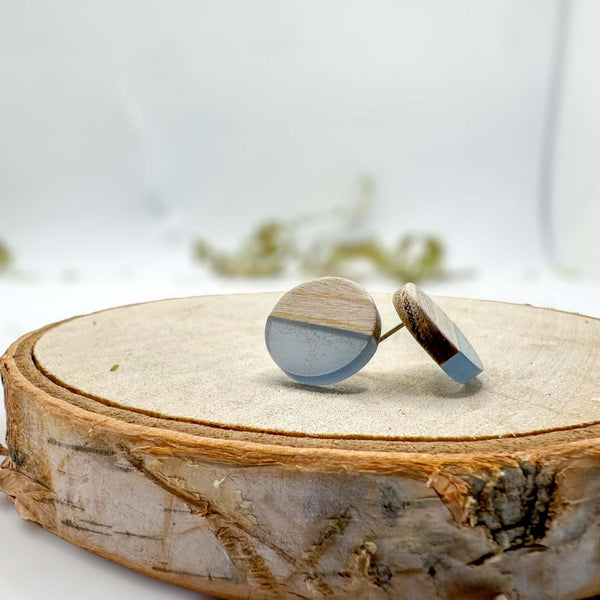 Boho Wood & Resin Stud Earrings - Bohemian Wood and Resin Earrings