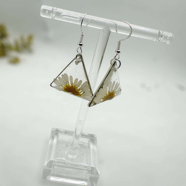 Daisy Charm - Handmade Pressed Flower Petal Resin Earrings