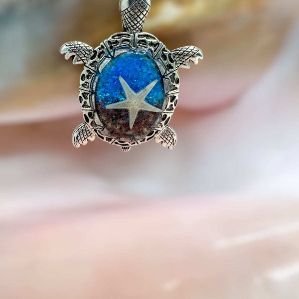 Oceanic Elegance: Turtle-Inspired Pendants with Real Seashells & Sand