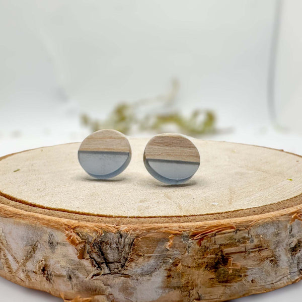 Boho Wood & Resin Stud Earrings - Bohemian Wood and Resin Earrings