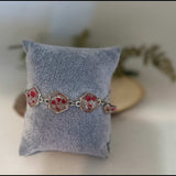 Red Floral Silver Hexagon Handmade Trio Bracelet with Dried Flowers