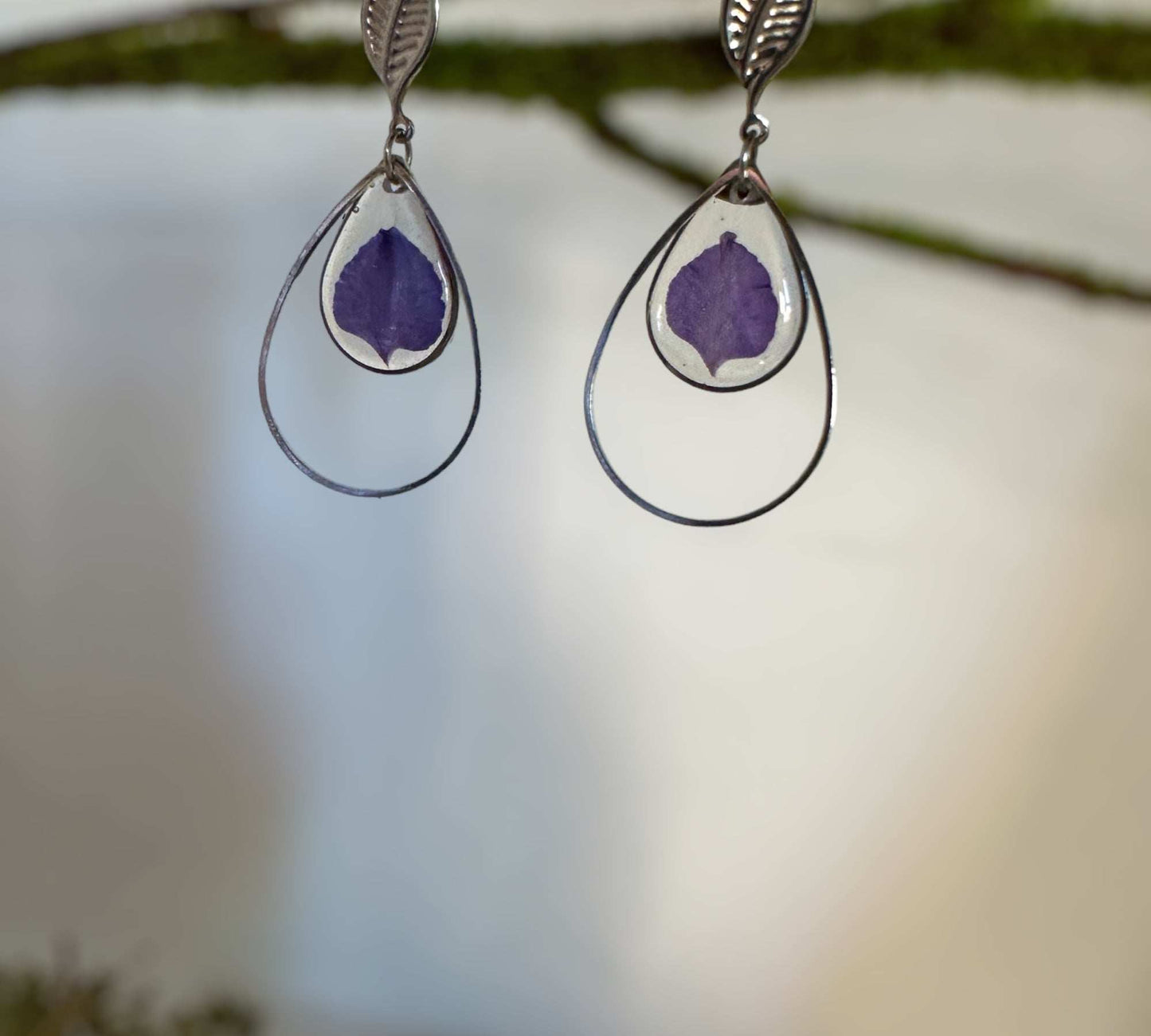 Purple Petal Charm - Handmade Flower Petal Resin Earrings