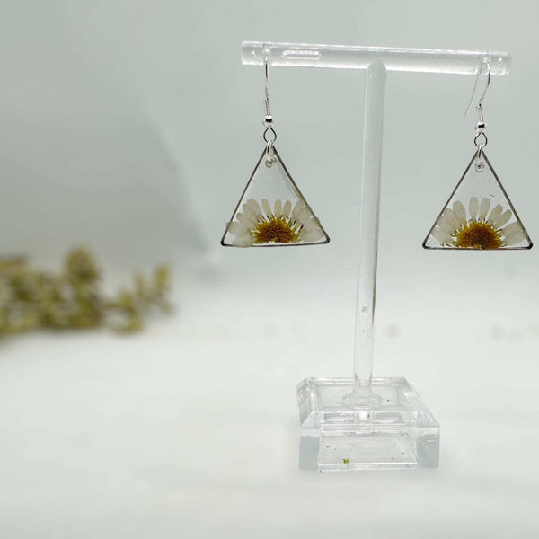 Daisy Charm - Handmade Pressed Flower Petal Resin Earrings