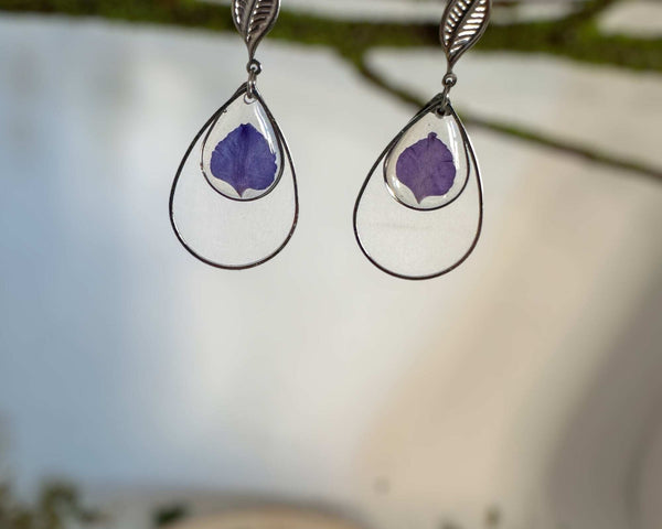 Purple Petal Charm - Handmade Flower Petal Resin Earrings