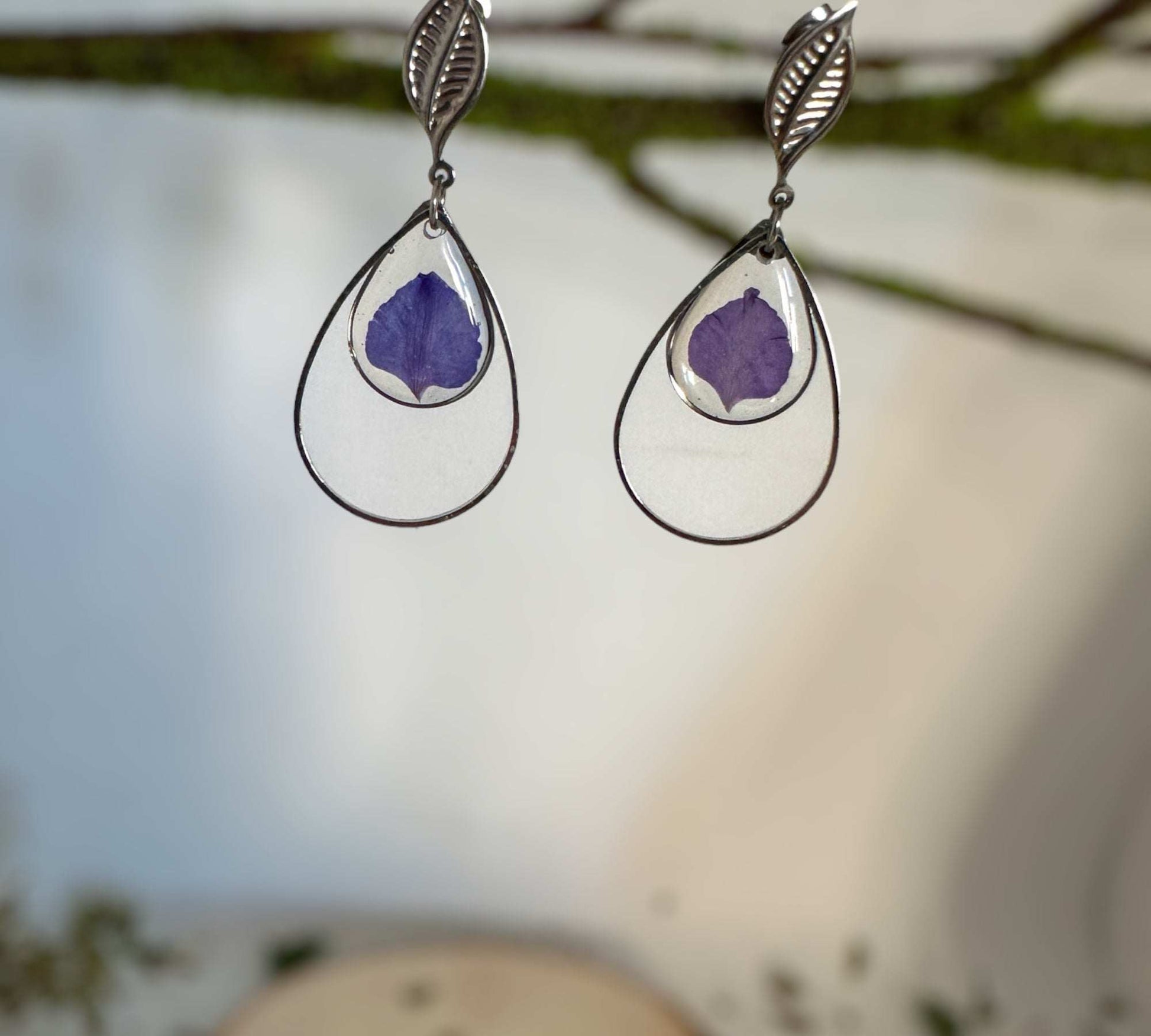 Purple Petal Charm - Handmade Flower Petal Resin Earrings