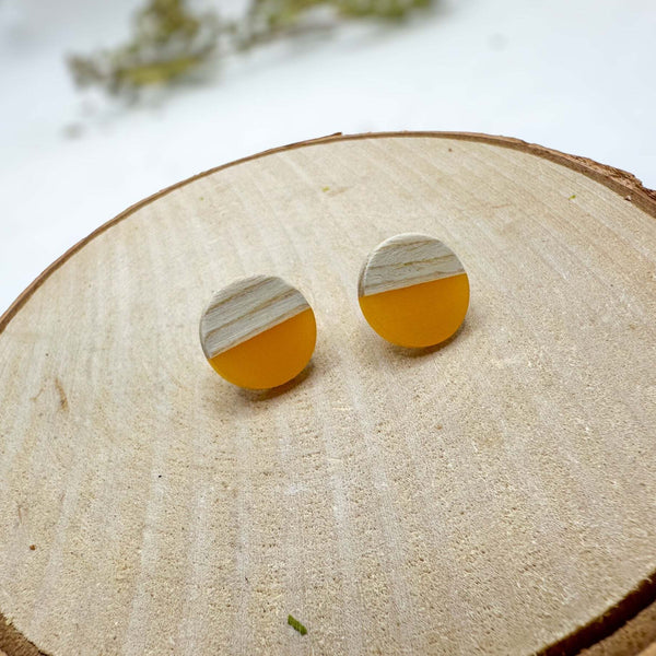Boho Wood & Resin Stud Earrings - Bohemian Wood and Resin Earrings