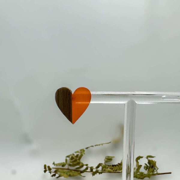 Heartfelt Boho Bliss: Whimsical Wood and Orange Resin Heart Earrings