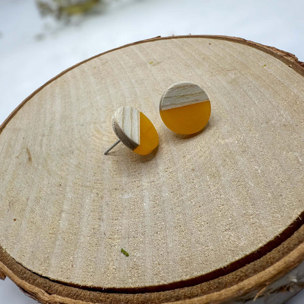 Boho Wood & Resin Stud Earrings - Bohemian Wood and Resin Earrings