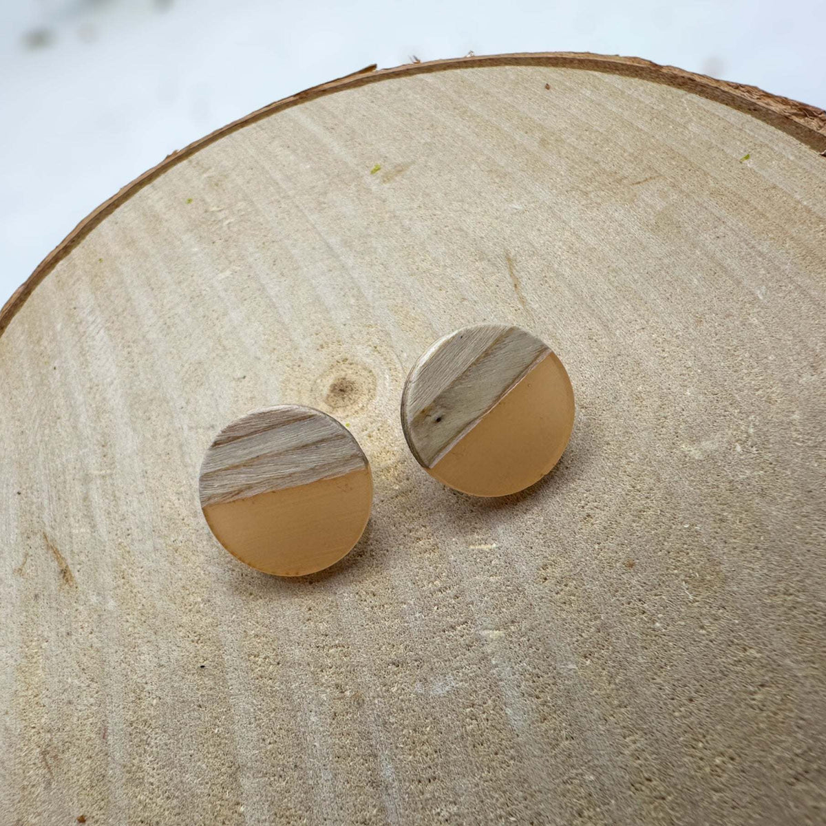Boho Wood & Resin Stud Earrings - Bohemian Wood and Resin Earrings