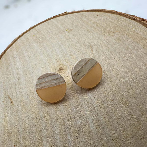 Boho Wood & Resin Stud Earrings - Bohemian Wood and Resin Earrings