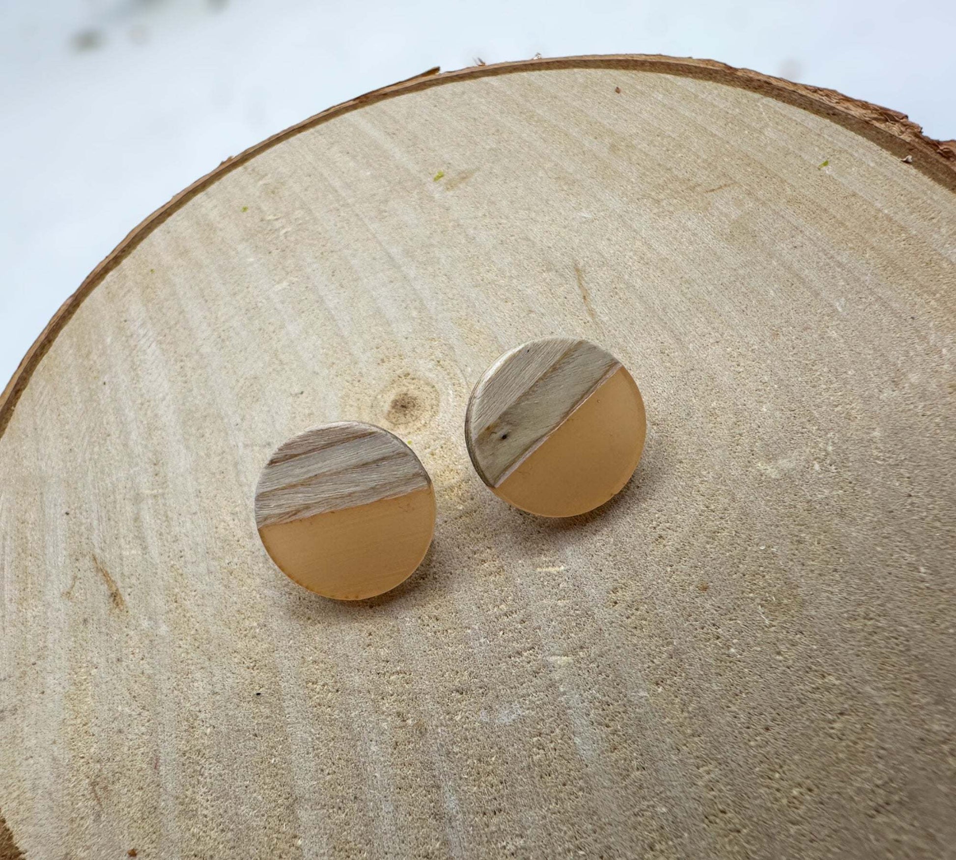 Boho Wood & Resin Stud Earrings - Bohemian Wood and Resin Earrings