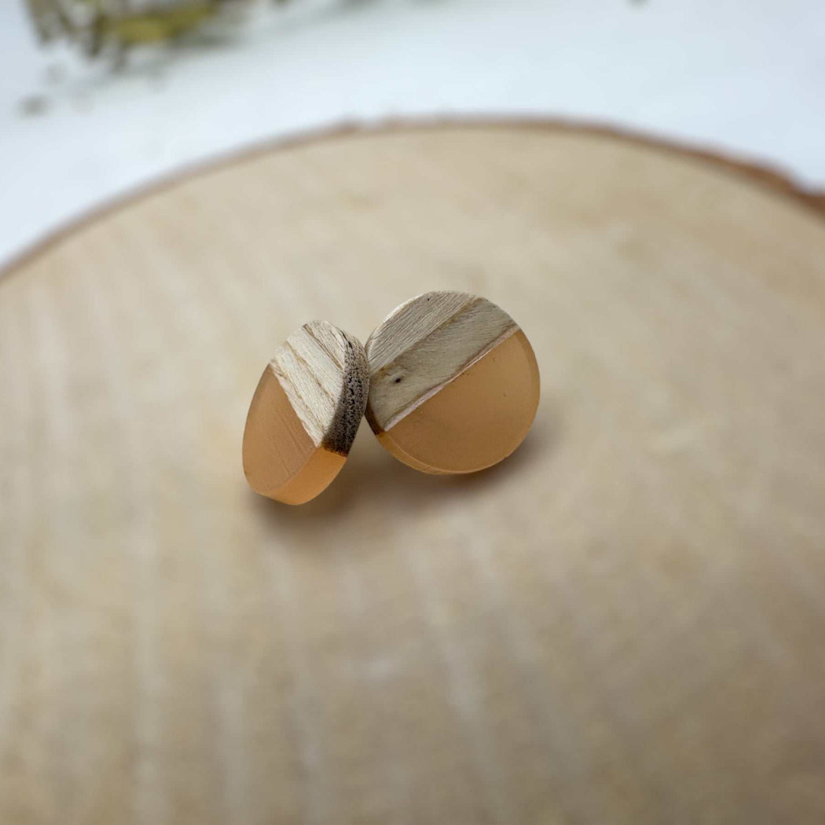 Boho Wood & Resin Stud Earrings - Bohemian Wood and Resin Earrings