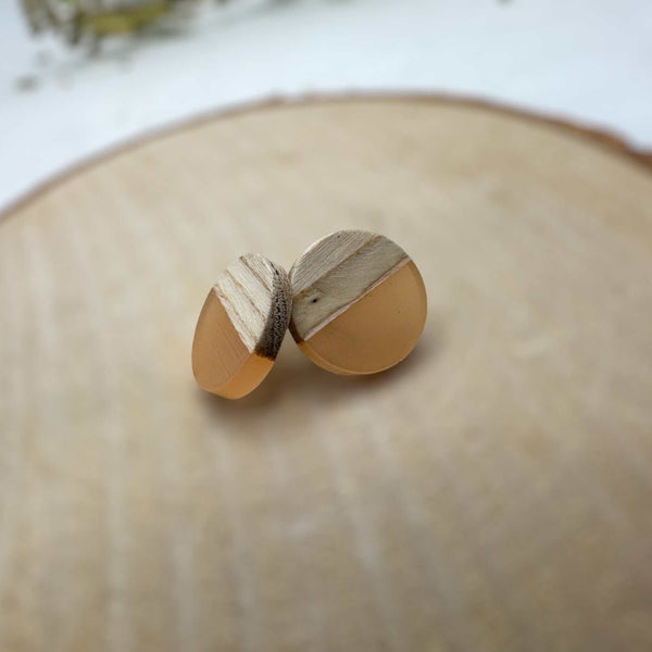 Boho Wood & Resin Stud Earrings - Bohemian Wood and Resin Earrings
