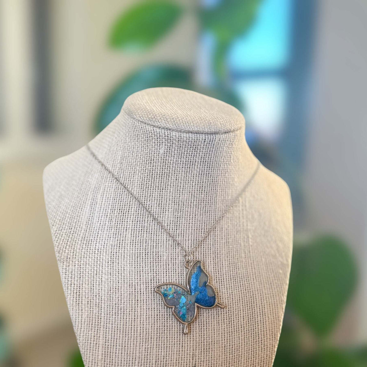 Butterfly Pendant - Dried Flowers & Petals with Mother of Pearl 