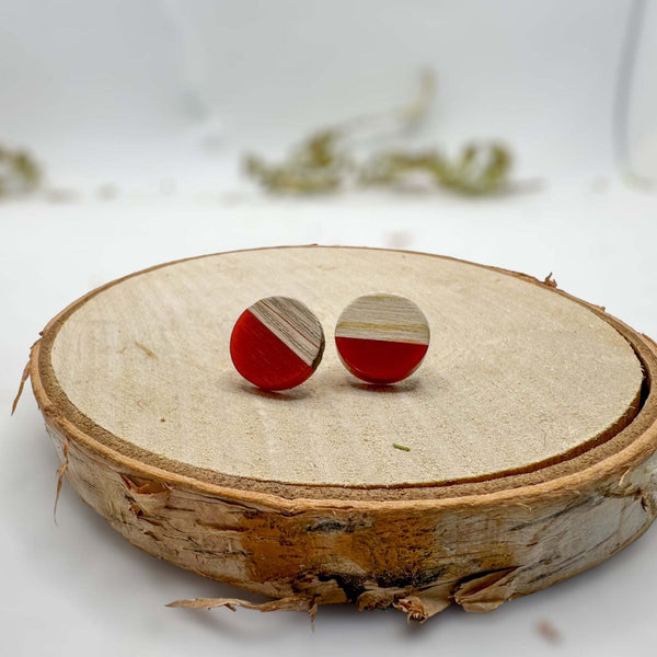 Boho Wood & Resin Stud Earrings - Bohemian Wood and Resin Earrings