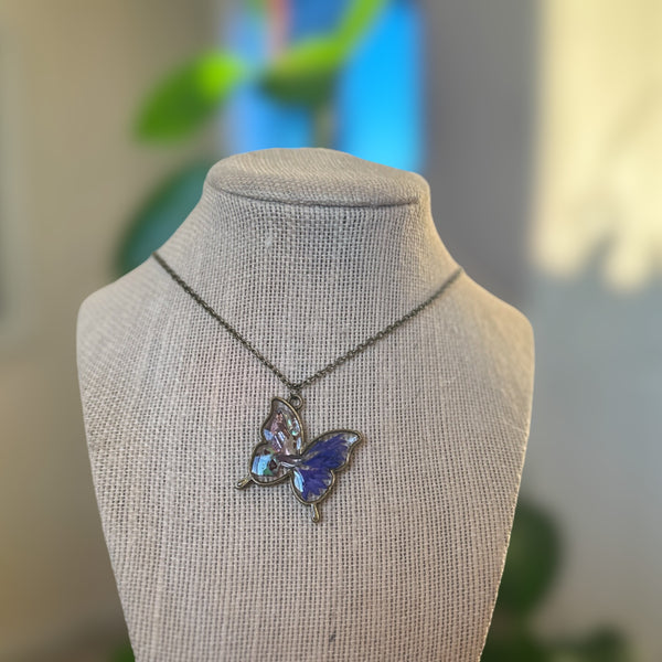 Butterfly Pendant - Dried Flowers & Petals with Mother of Pearl 