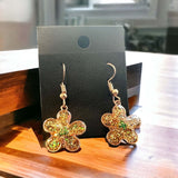 Earring Handmade Resin Flower Earring Set- Gold & Green Petals