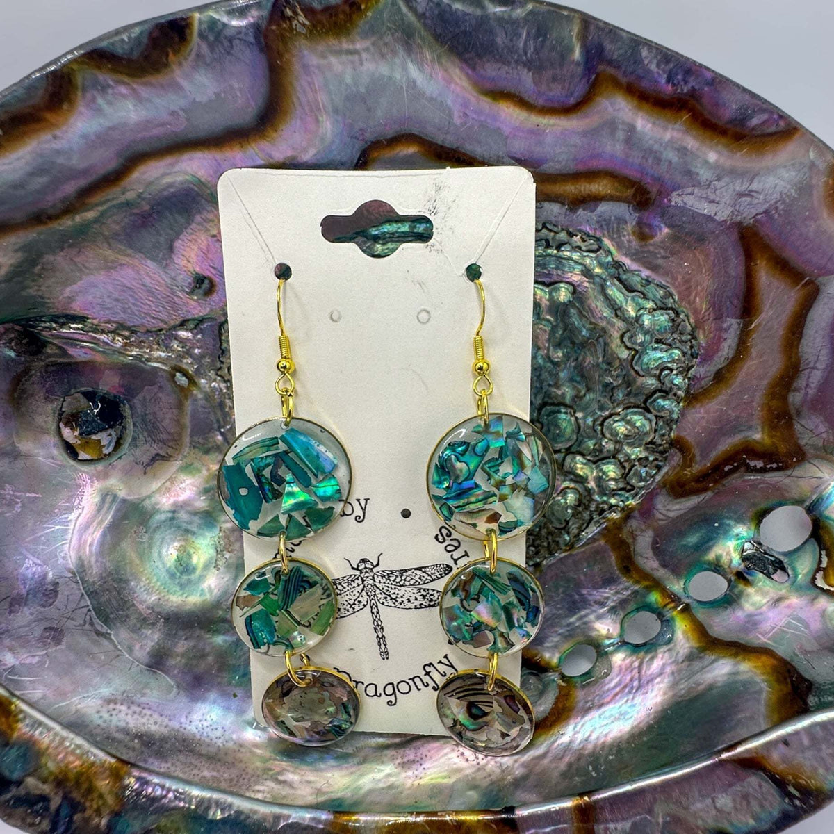 Ocean Cascading Shell Earrings - Handmade 3-Tier Abalone Shells