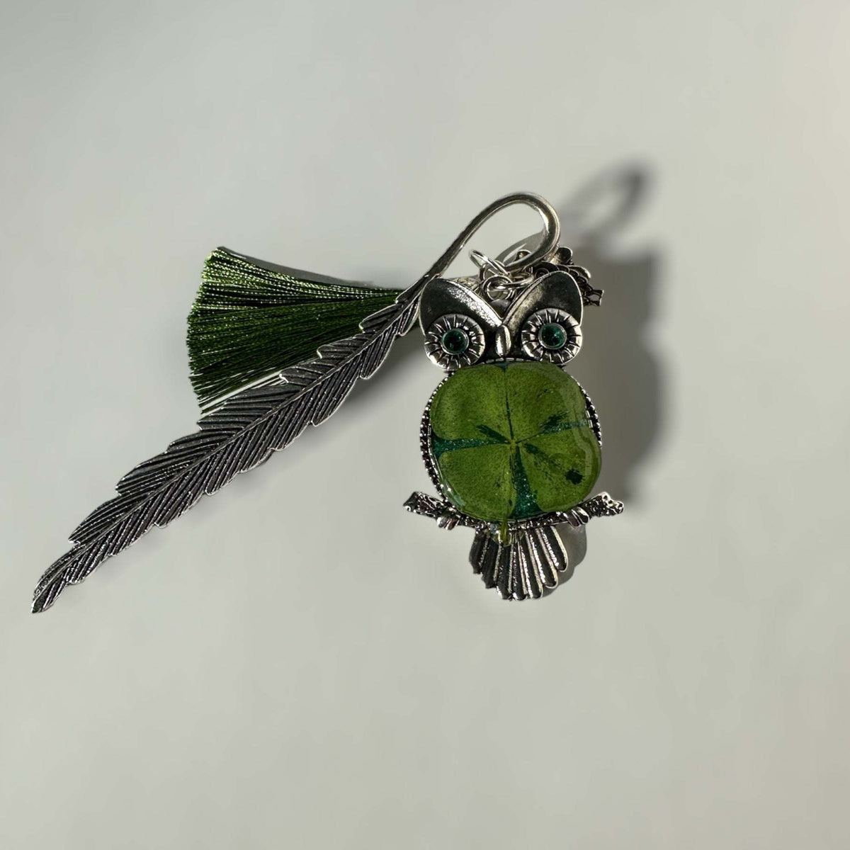Bookmark - Lucky Owl Four Leaf pressed Clover Bookmark