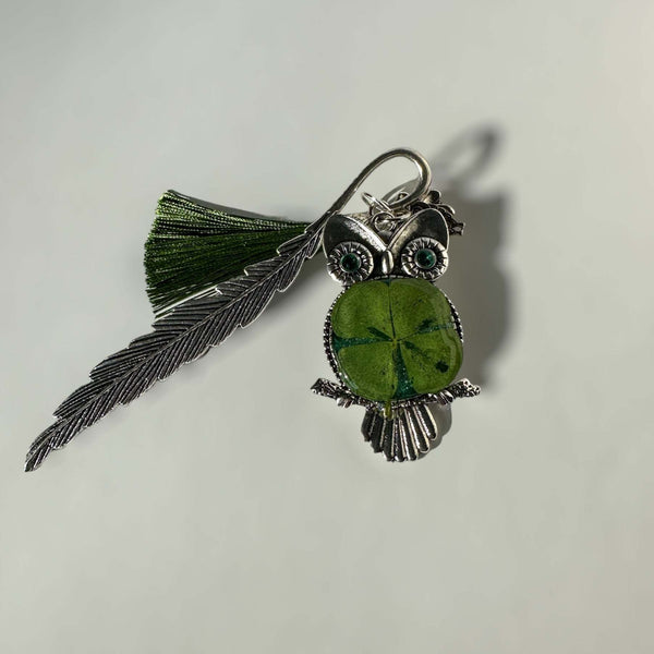 Bookmark - Lucky Owl Four Leaf pressed Clover Bookmark