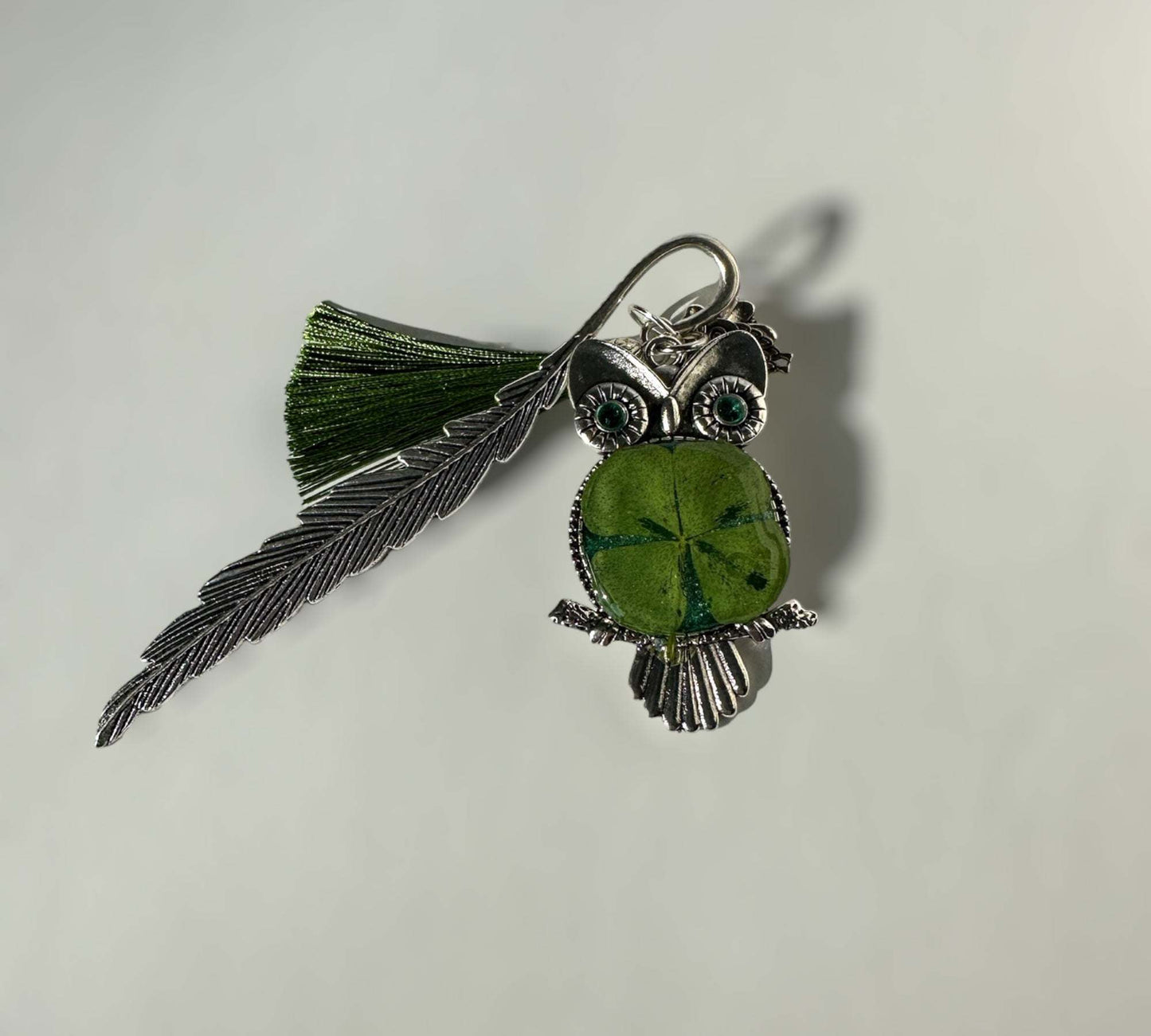 Bookmark - Lucky Owl Four Leaf pressed Clover Bookmark