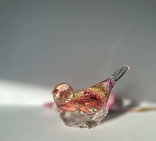 Bird - Spring Resin Birds Pink Straw Flower Filled Home Decor Sparrow