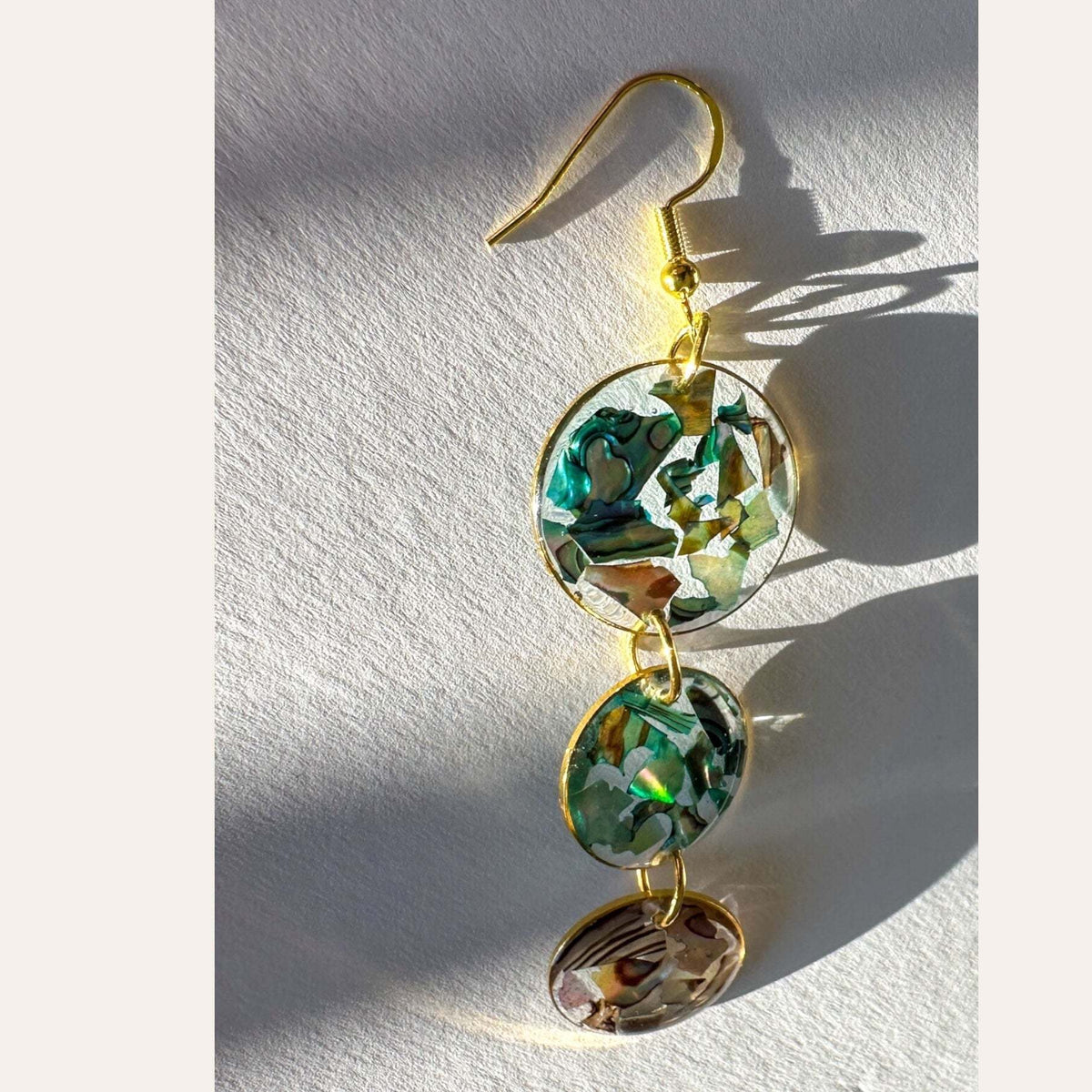 Ocean Cascading Shell Earrings - Handmade 3-Tier Abalone Shells