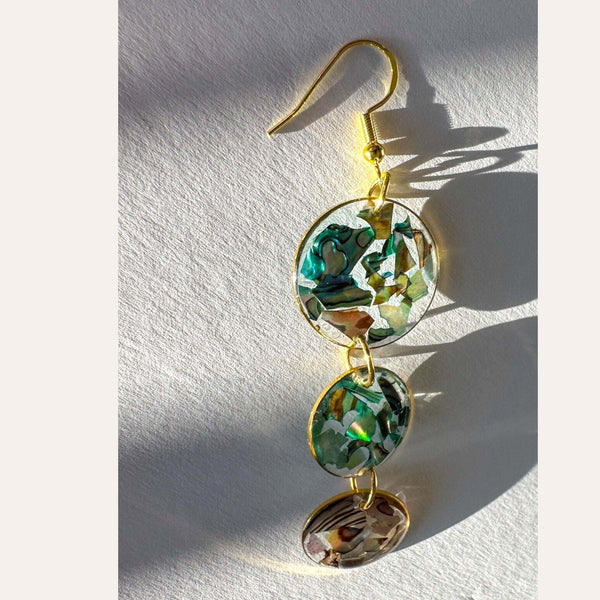 Ocean Cascading Shell Earrings - Handmade 3-Tier Abalone Shells