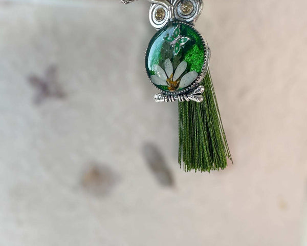 Owl Themed Pressed Flower Bookmark Whimsical Garden Pressed Flowers