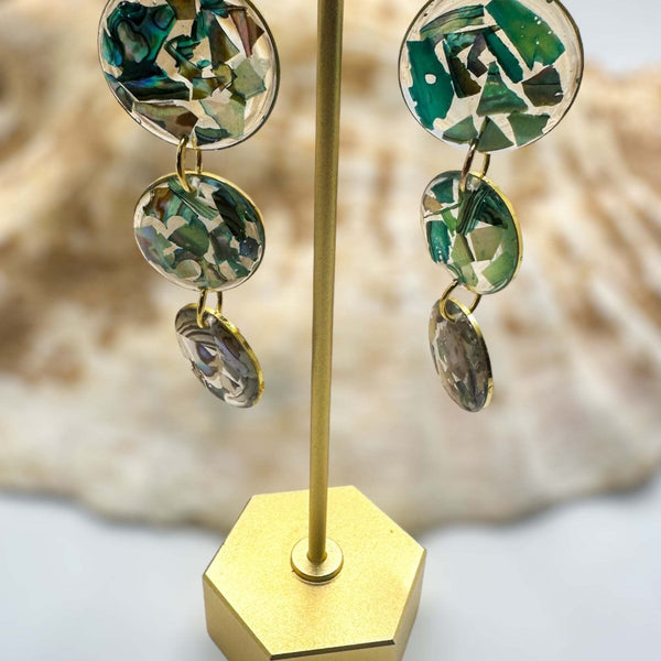 Ocean Cascading Shell Earrings - Handmade 3-Tier Abalone Shells
